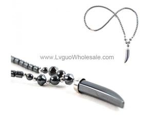 Hematite Horn Pendant Beads Stone Chain Choker Fashion Women Necklace